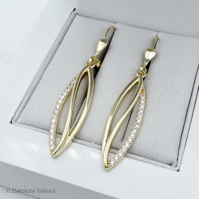 Pozlacené stříbrné náušnice visací se zirkony